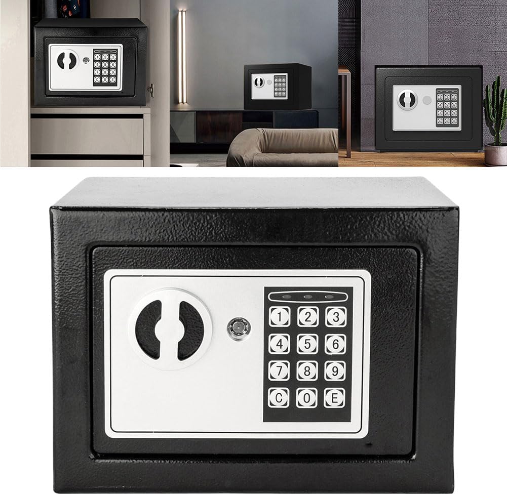 Electronic Digital Safe Box, Keypad & Key Lock Mini Safe, 8.97x 6.63x 6.63in Wall Safe for Home Office Hotel Jewelry Cash Gun Storage