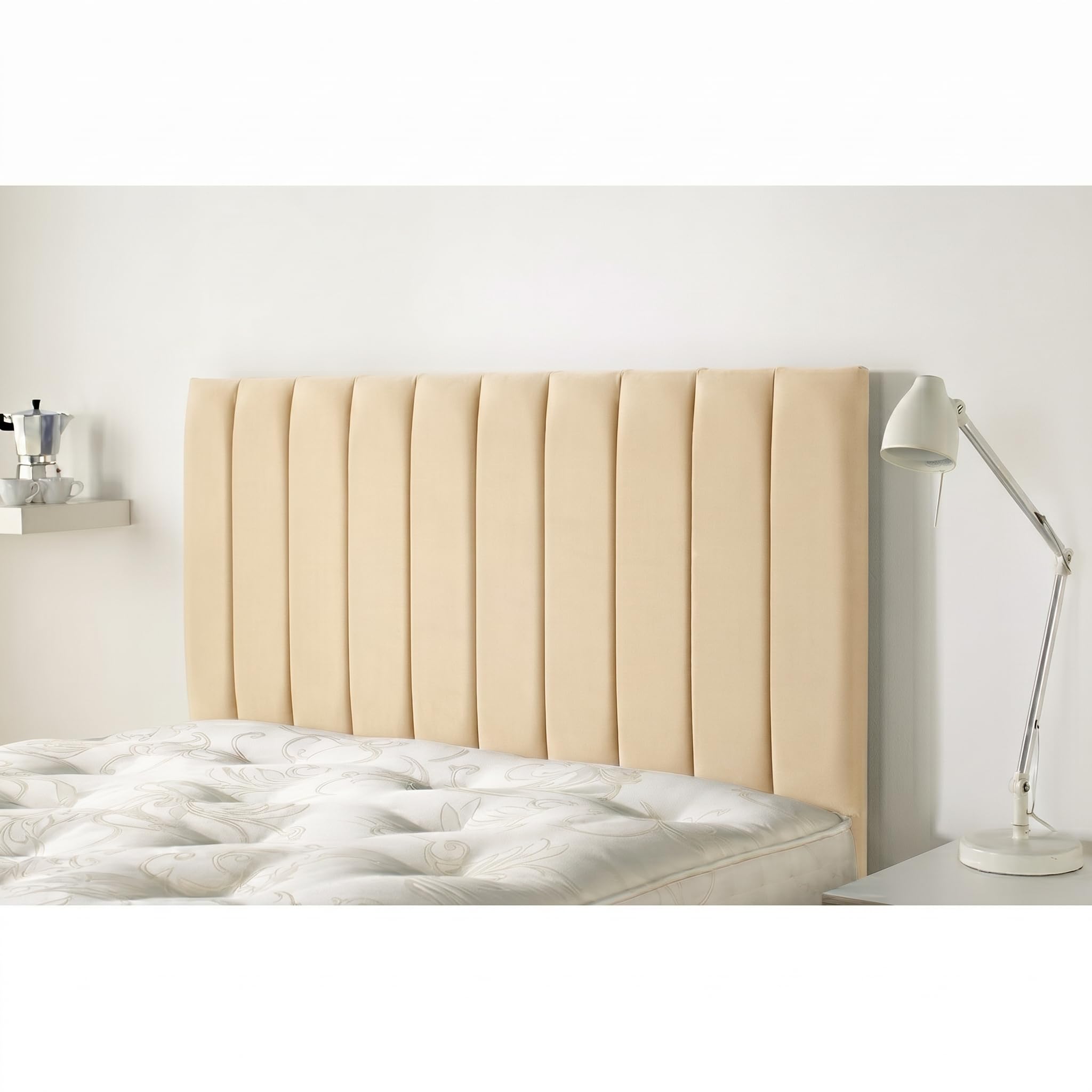 NK Homeware Cream Double Bed Headboard - Plush Velvet Upholstered Headboards for Divan Beds - 20 Inch Padded Vertical Channel Tufted (Cream, 4ft 6inch Double)
