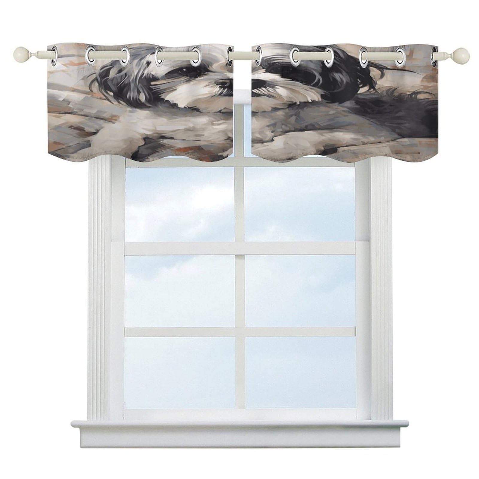 Cortina corta opaca Shih Tzu de estilo moderno para ventanas de cocina y baño, 52x18 pulgadas