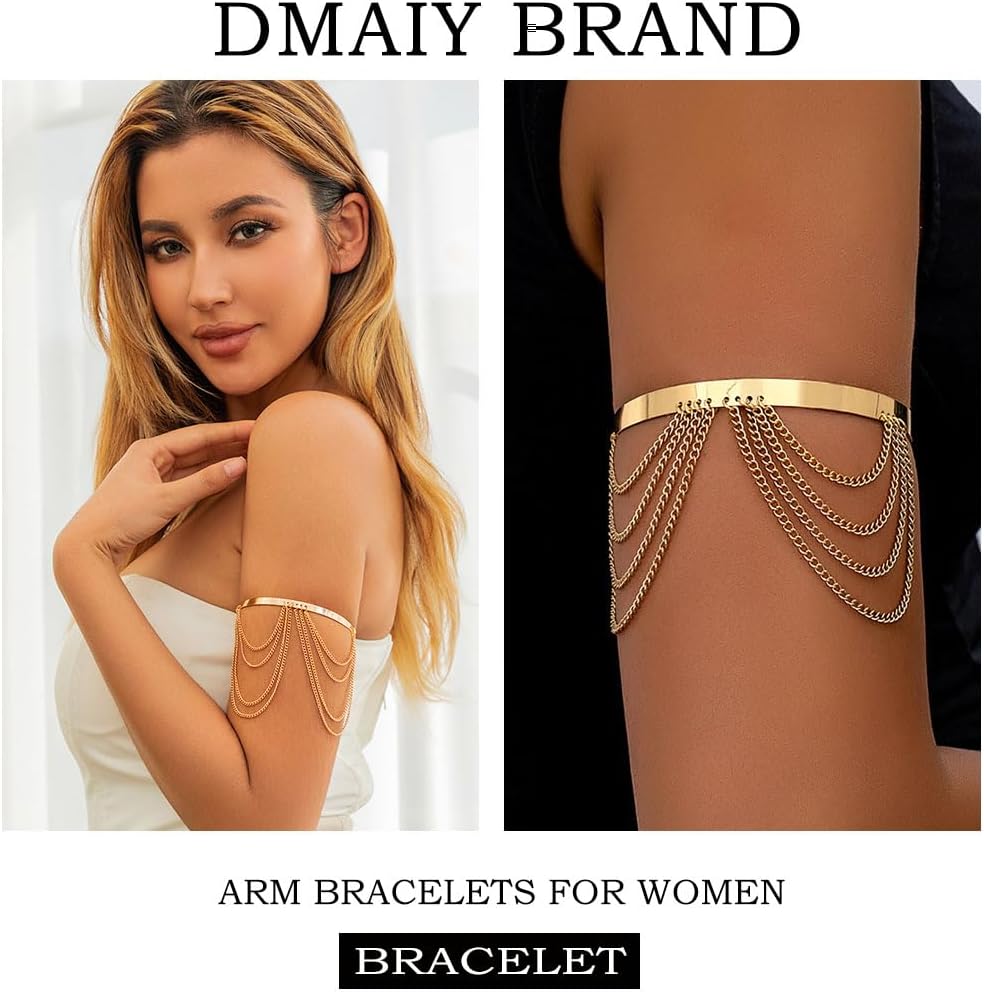 Silver Arm Bracelets for Women Gold Arm Cuff Bracelet Boho Upper Tassel Arm Cuff Open Adjustable Bracelet for Holiday - Image 3