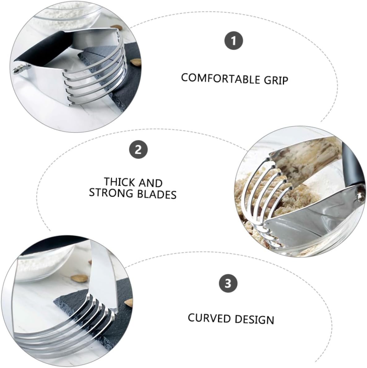 Stainless Steel Pastry Blender, Curved Grip Dough Cutter for Baking