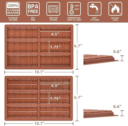 Miniatura 11 de Moldes de barra de chocolate de silicona profunda, antiadherente, para proteínas y energía, molde grueso para barra de caramelo, molde para derretir