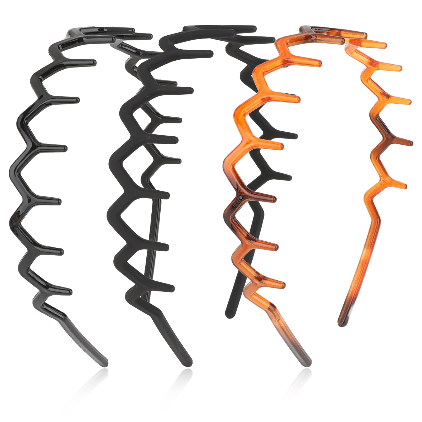 AMCAMI 3PCS Zig Zag Headbands Shark Tooth Zigzag Headband Plastic Wavy Headband with Teeth