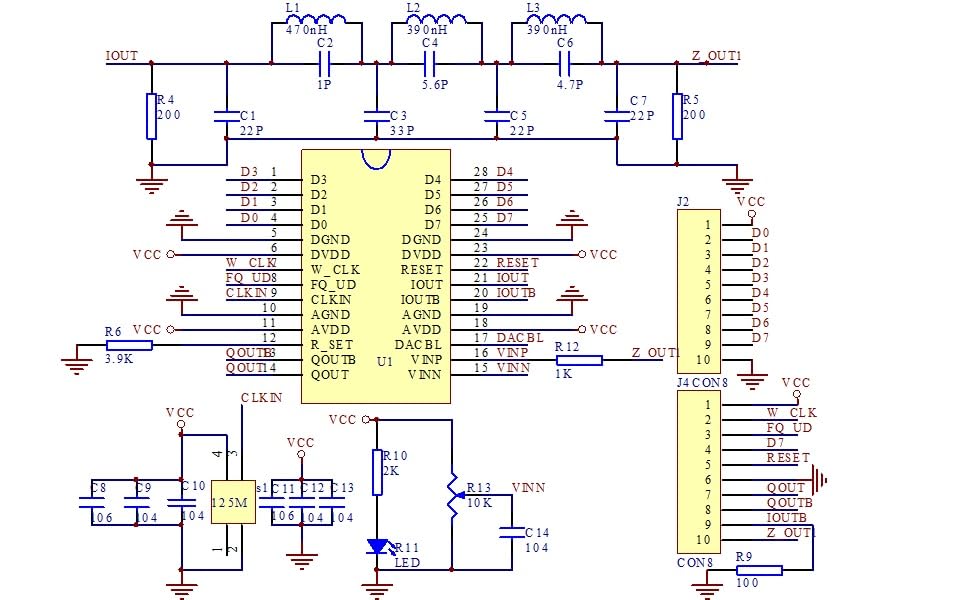 Schematic diagram of the AD9851 DDS Signal Generator Module