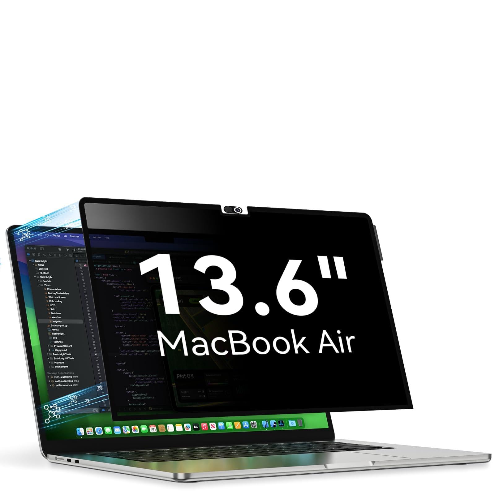 Filtre de Confidentialité MacBook Air 13.6 Pouces M2 M3 M4 M5 Amovible Anti Espion Lumière Bleue