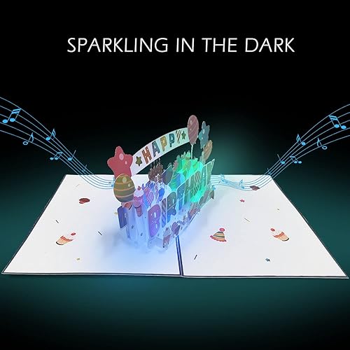 Miniatura 8 de Tarjeta de cumpleaños con luz de música 3D tarjetas de felicitación con luces LED emergentes musicales de feliz cumpleaños tarjetas de felicitación