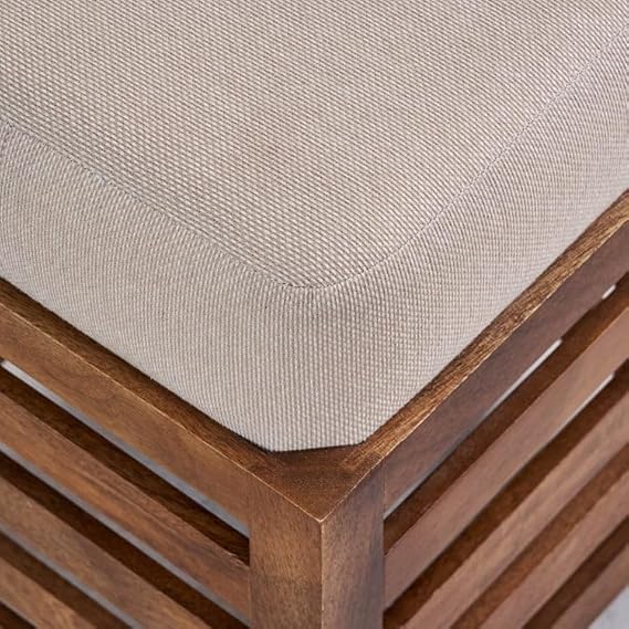 Image of Multipurpose Wooden Puffy for Sitting, Dressing Table, & Footrest Solid Wood Stool with Cushion for Living Room & Bedroom Balcony etc. Natural