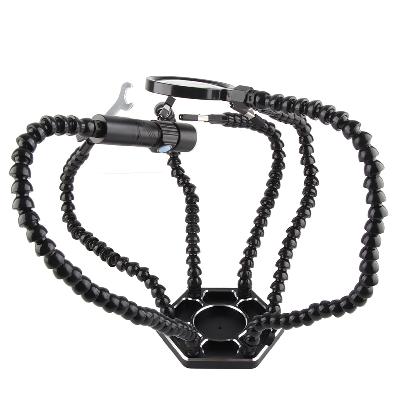 Supporto per saldatore 6 pezzi strumento di riparazione del circuito con bracci in nylon lente d'ingrandimento a luce LED per la riparazione