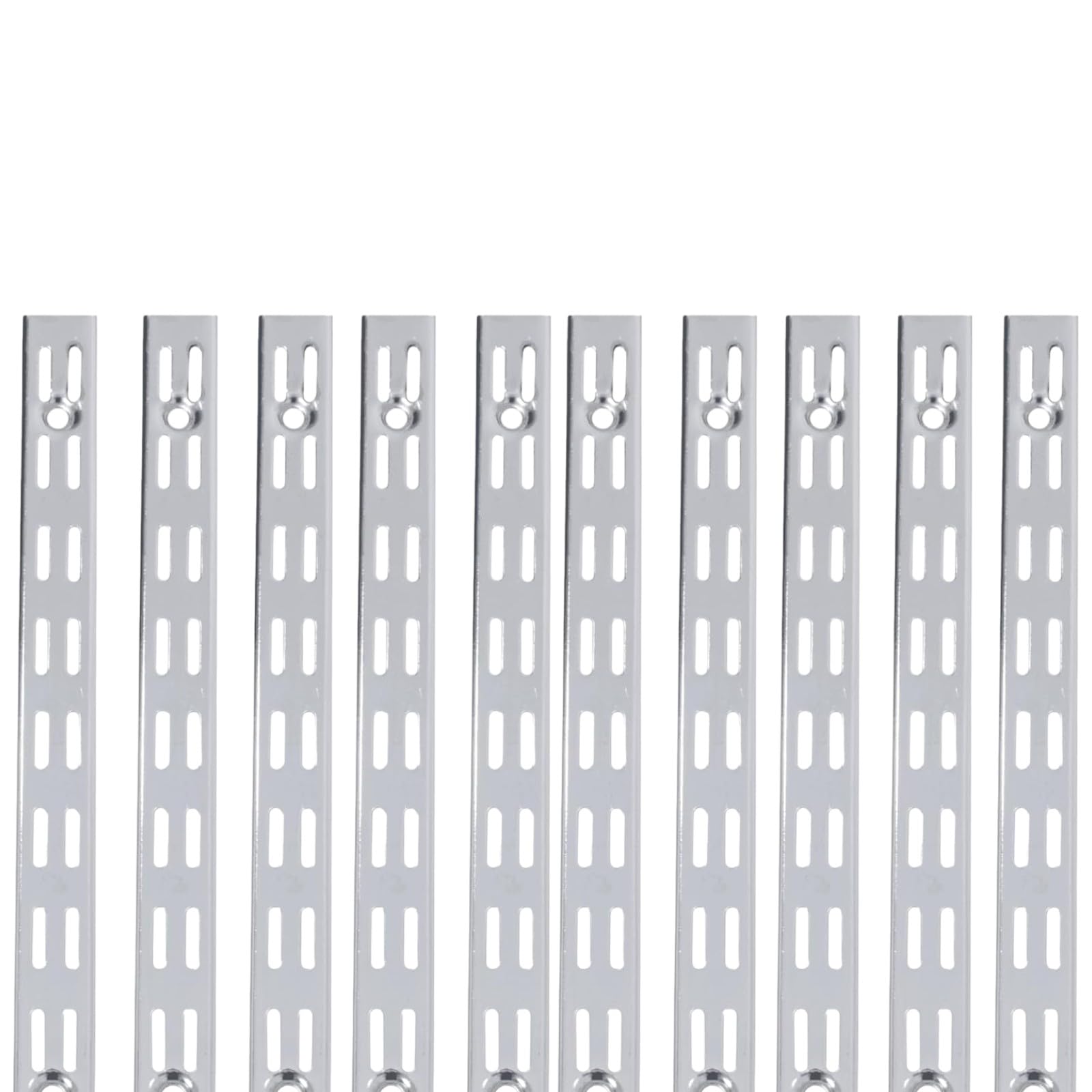 Shoplines Supplies 10 Pack 71cm Twin Slot Upright Shelving Rail Chrome Steel Wall Mounted