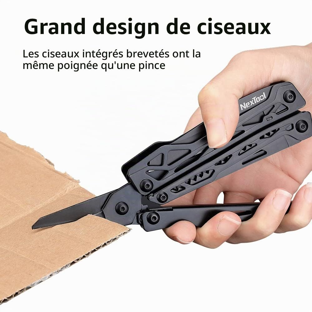 NexTool Multitool, Outil Multitool 11 EN 1, Acier inoxydable pliable, Outil multifonctionnel avec couteau, ciseaux, décapsuleur et scie à bois, 9 embouts de tournevis, Sac en nylon