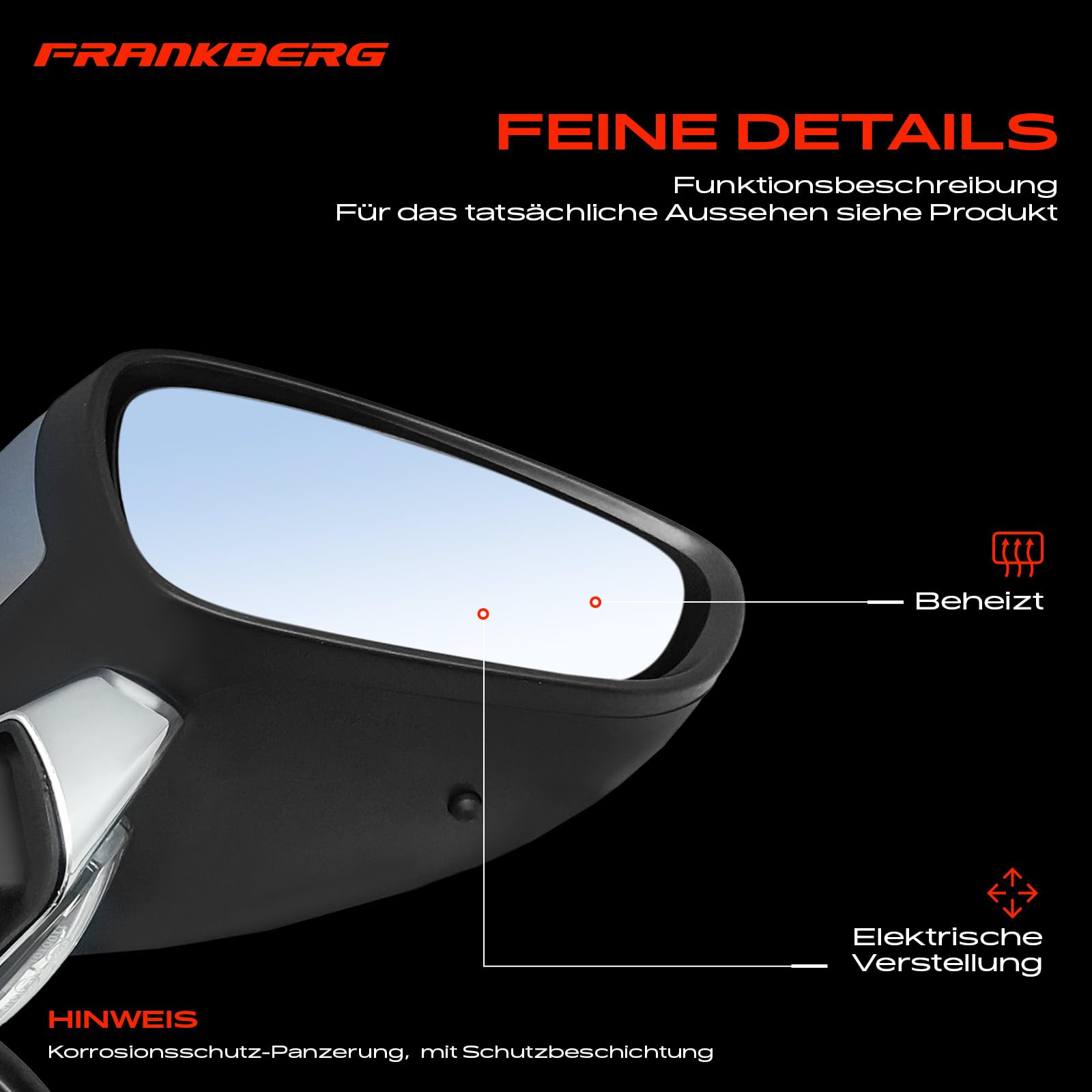 Frankberg Specchio Specchietto Retrovisore Elettrico destra 9-Poli &-Riscaldabile &-Sensore di temperatura &-Luce lampeggiante Compatibile con DS3 SA (09-15) DS3 Cabriolet (13-15)