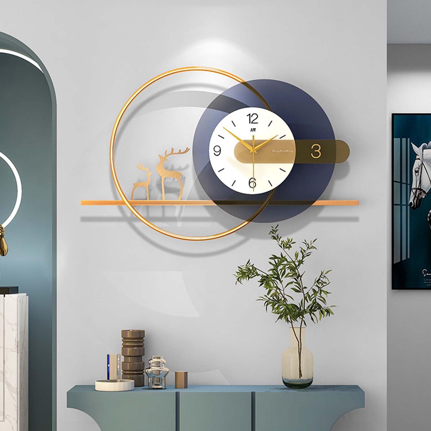 MYUYEE Modern Silent with Pendulum Large Metal Art for Living Room Kitchen Bedroom Office - Ative,Black Or Gold-80 CM/31.5 in (Black Or Gold-80 CM)