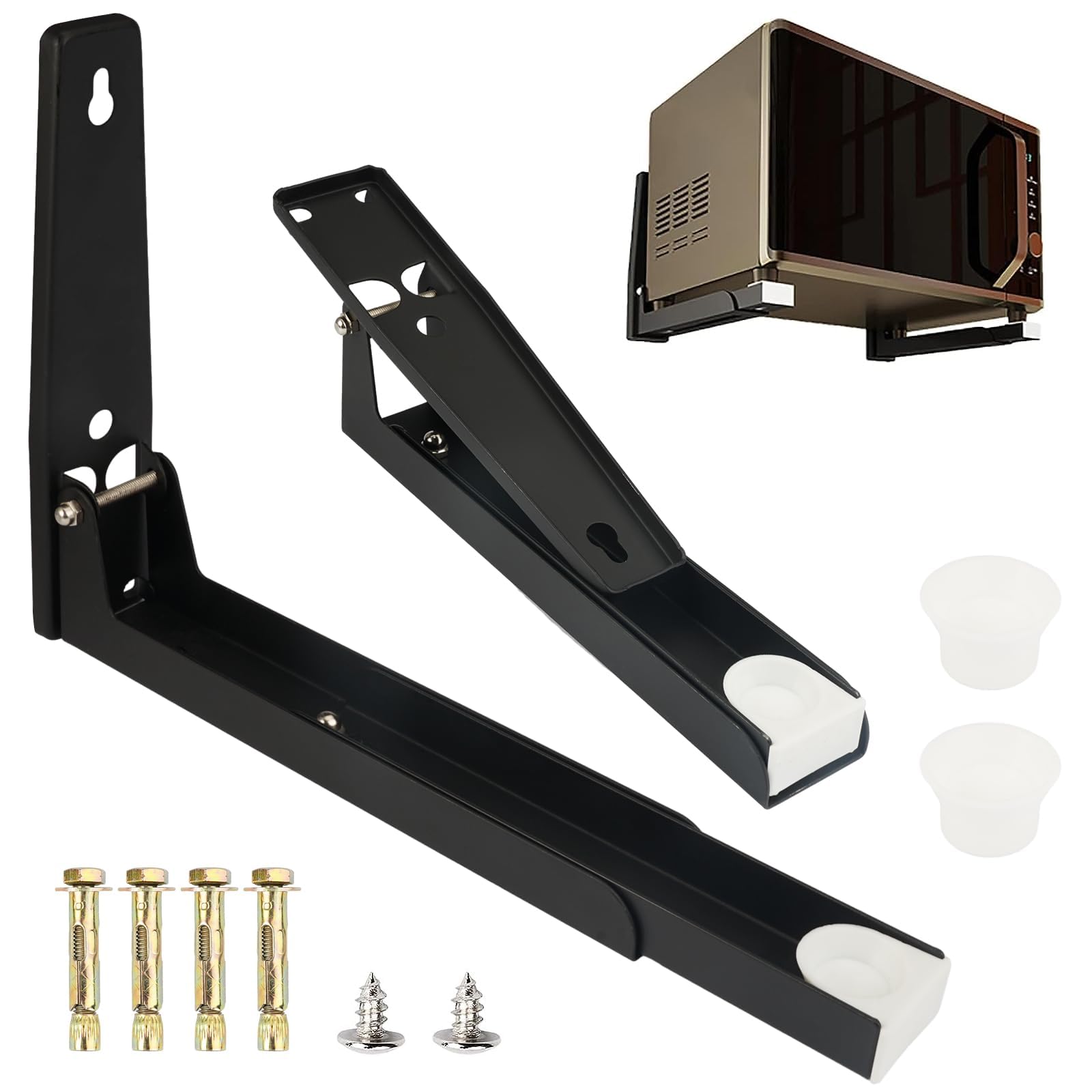 2-Piece Stainless Steel Microwave Brackets - Wall Mounted, Expanding Shelf (20-30cm), Max 45KG