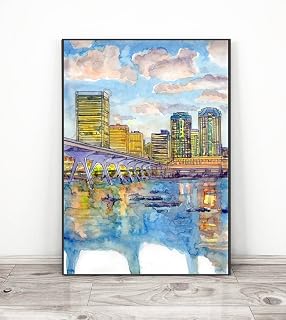 Richmond Va Poster, Abstract City Decor Watercolor Skyline Cityscape Wall Print Photo Print Richmond Va, Abstract City Art Watercolor Skyline Cityscape Wall Poster Painting,405
