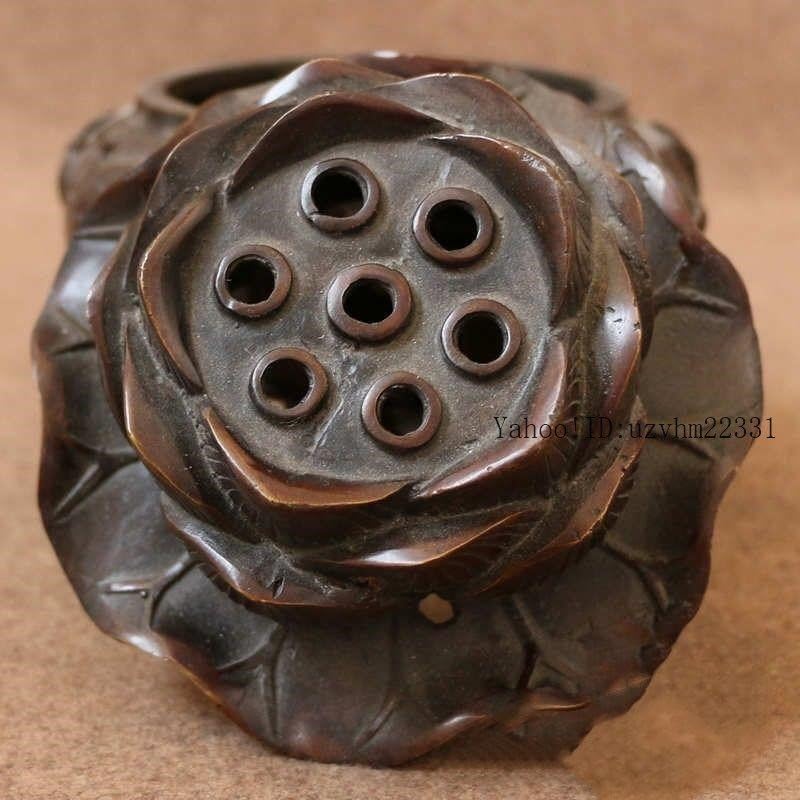 銅器 蓮葉蓮華香炉 仏具 香道具 工芸品 置物 仏壇屋 滝田商店 蓮華型柄香炉 真鍮製 長さ32.5cm×巾9.4cm（日本製