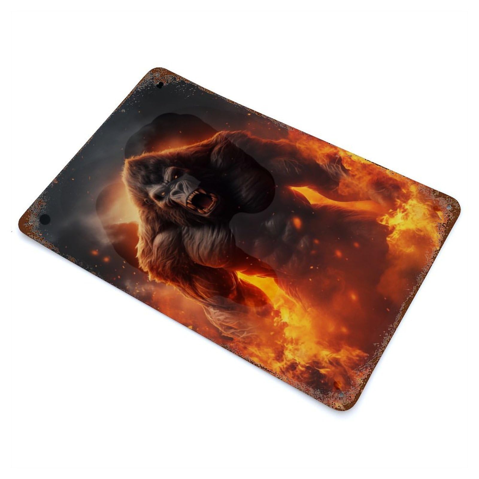 Angry Evil Gorilla Fire Rustic Tin Plaque 11.8"x7.9", for Shed, Workshop And Garage Wall Decor, Rustic Home Decor