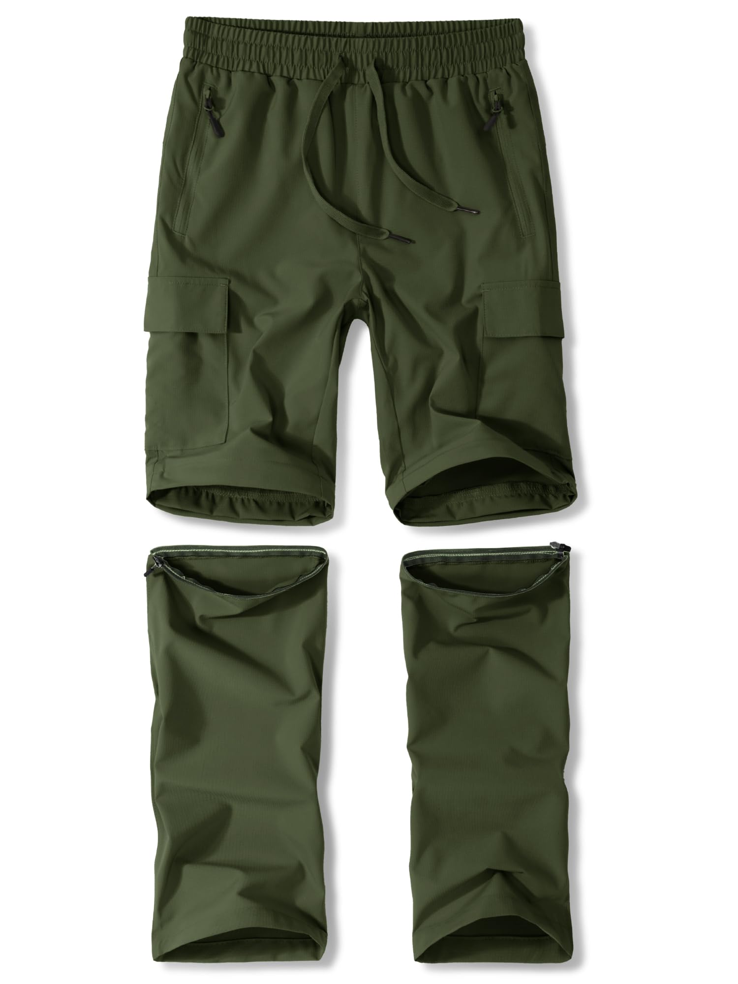 Boys Hiking Pants Size 14-16 Kids Zip Off Convertible Scout Camp Pants Teens Quick Dry Lightweight Waterproof Fishing Travel Tactical Army Green L