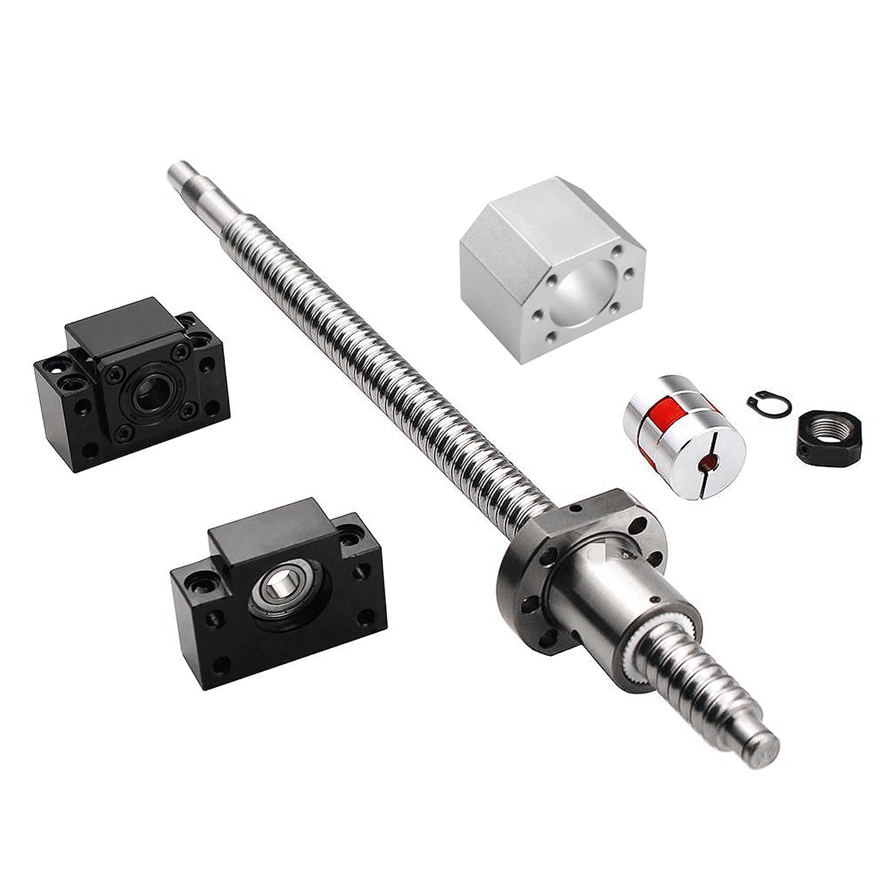 CNCMANS Kit SFU1605/RM1605 SFU1605-L1000 mm (39,37 in) - Vis filetée à billes + écrou 1605 + support BK/ BF12 + boîtier d'écrou + raccord 6,35 x 10 mm - Pièces CNC