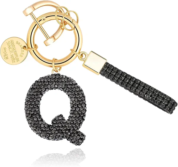 DLCOFOUND Alphabet Initial Letter Car Keychain with Sparkly Rhinestone Bling Gifts for Woman Backpack Bag Charm Decoration