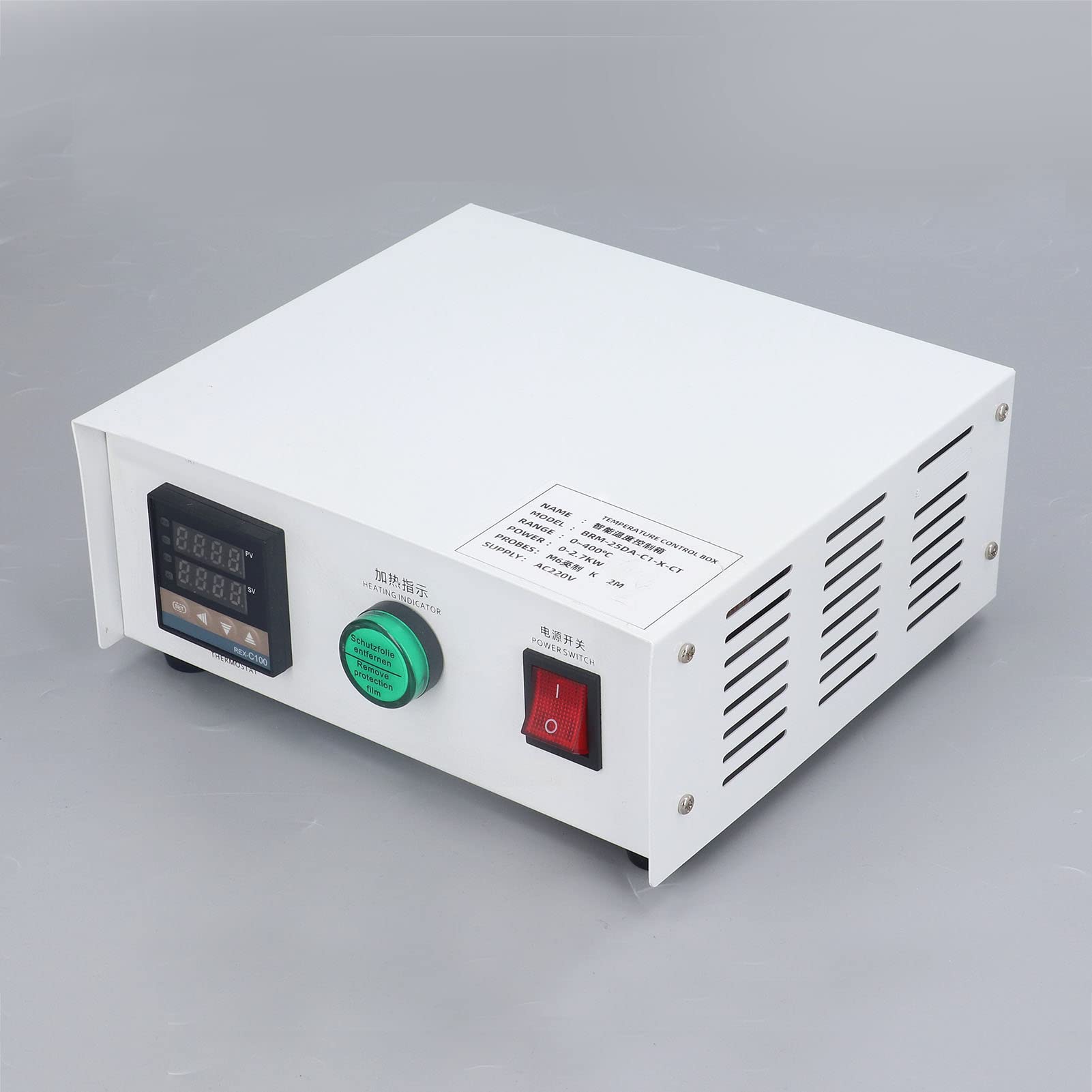FTVOGUE Caja de Control de Temperatura PID Kit de Controlador de Temperatura Digital de Acero Inoxidable AC220V 32 a 752 Fahrenheit Tipo K Termopar Autoajuste para Hornos Máquinas de Estampado (tío
