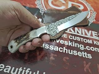 CR 7" Handmade Fixed Blade Cowboy Skinner/Hunting knife with Leather Sheath, Laser stainless Steel Razor Sharp Blade and Stag/Antler Handle for Hunting, Bushcrafting, Camping and Hiking, Fighting, Fishing, Defending, Sports outdoors,Kitchen. - KNIVES KING