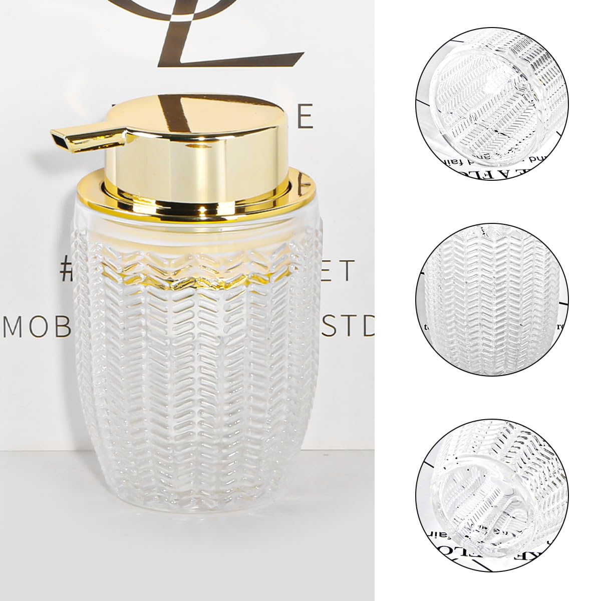 Schaumseifenspender, Glasschaum-Handseifenspender mit Pumpe, 284 ml, Badezimmer, nachfüllbar, flüssige Lotion, Pumpe, cremiger Schaumflaschenbehälter für Küche, Arbeitsplatte, Dekor (1