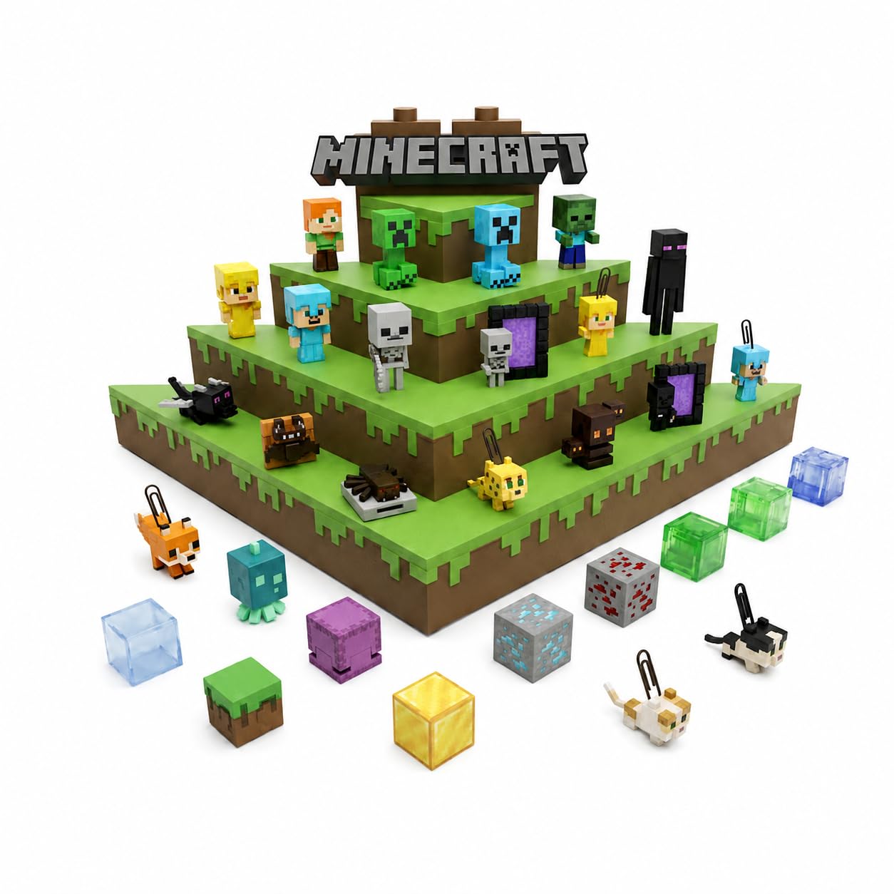 Genérico Estantería Mine Cubos para Figuras Tipo Funko de los Kinder Joy. Merchandising Juego Cubos, Expositor Decorativo.Decora tu estanterñia Friki, Creeper, explosión