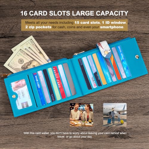 Image of Travelambo RFID Wallet Women Large Size Bifold Multi Card Wallet Case with Zipper Pocke Credit Card Holder for Women