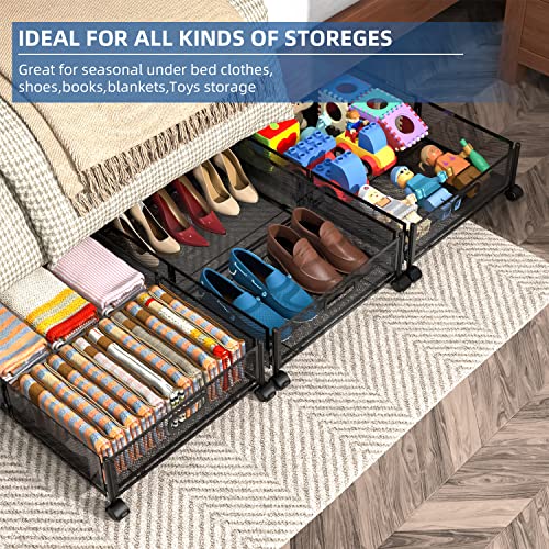 Under Bed Storage,Under Bed Storage Containers With Wheels,Foldable Metal Under Bed Storage Containers With Handles,Under The Bed Storage Drawer Toy Box Storage For Clothes Shoes Blankets Books Toys (2 Pack, Black) #TOP1