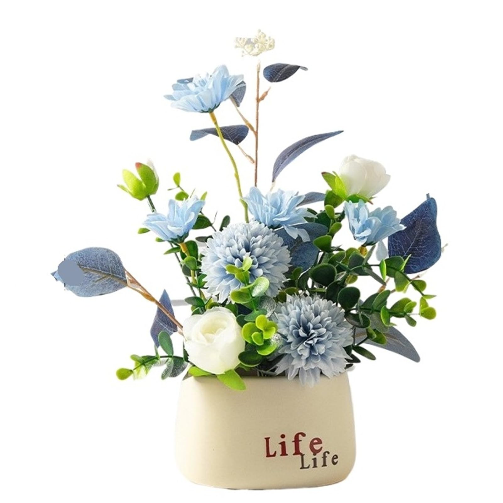 FORVEXILLA Artificial Sunflower Arrangement Ceramic Pot Fake Floral Ornament Decor Greenery