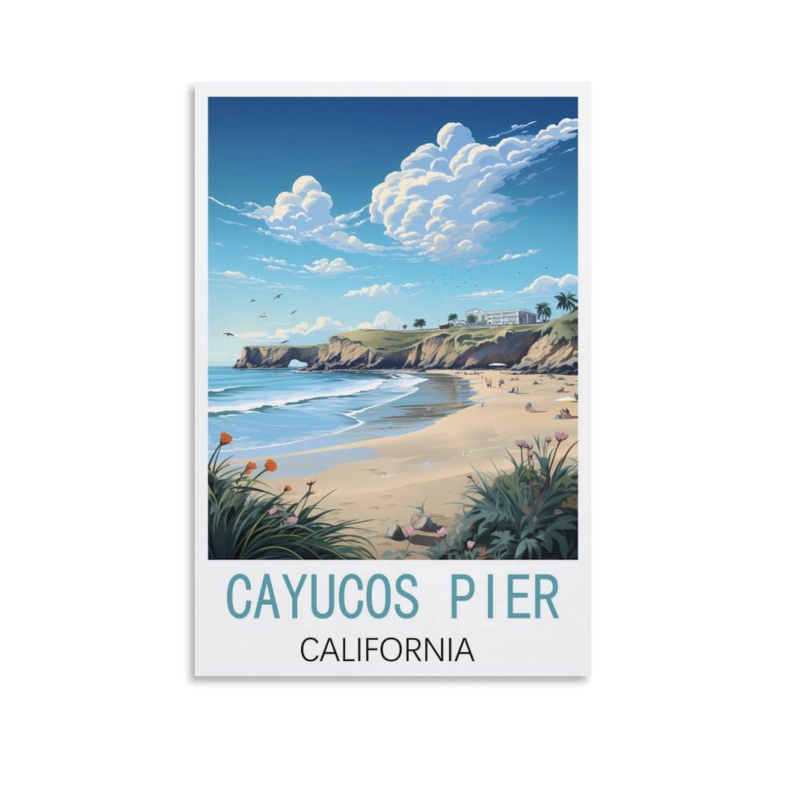 Vintage Metal Tin Wall Sign Cayucos Pier Californias Art Retro Plaque for Bars Pub Playroom Man Cave Wall Decor 30x40cm