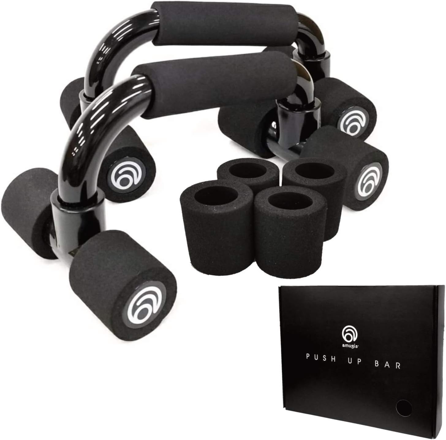 Amazon Amugis プッシュアップバー 腕立て伏せ 筋トレ ダイエット バストアップに フィットネス トレーニング 耐荷重量0kg 衝撃吸収替えスポンジ付き Amugis アミュジス プッシュアップバー