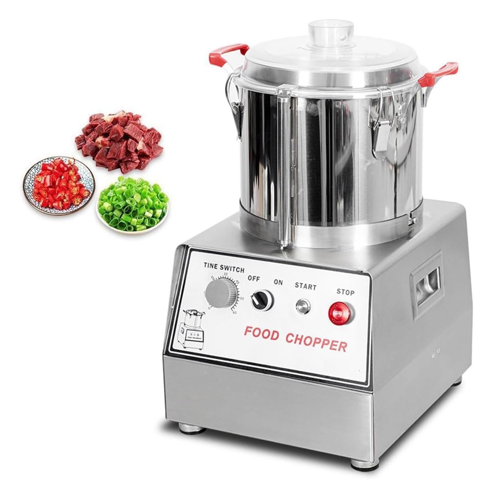 HajMyrdonyx 7-15L Commercial Vegetable Chopper, Electric Food Processor Machine with Large Feed Port and Removable Stainless Steel Bucket, 1400RPM/min and 150KG/H for Chili, Garlic, Onions 15L
