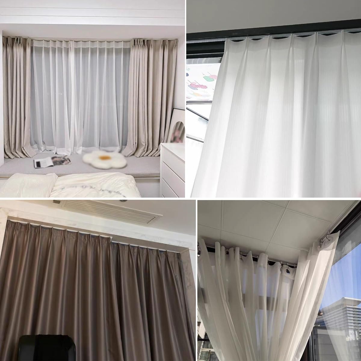 Vorhangschiene für Decke oder Wand, Selbstklebende Gardinenschiene und Gardinenstange, 90 120 300 600 cm müheloses Gleiten, für Duschvorhang, Fenster und Wohnmobile(Weiß Deckenmontage,470cm)