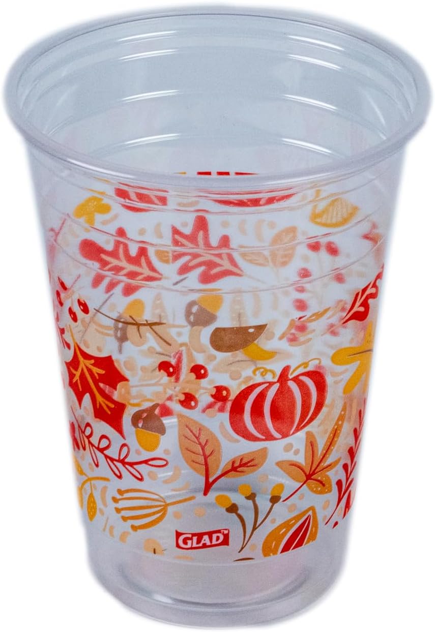 Glad Everyday Clear Plastic Cups with Fall Leaf Print - Strong and Sturdy Cup for All Occasions, Holds 18 Ounces - 18 Ounce, 20 Count - 6 Pack - Image 4