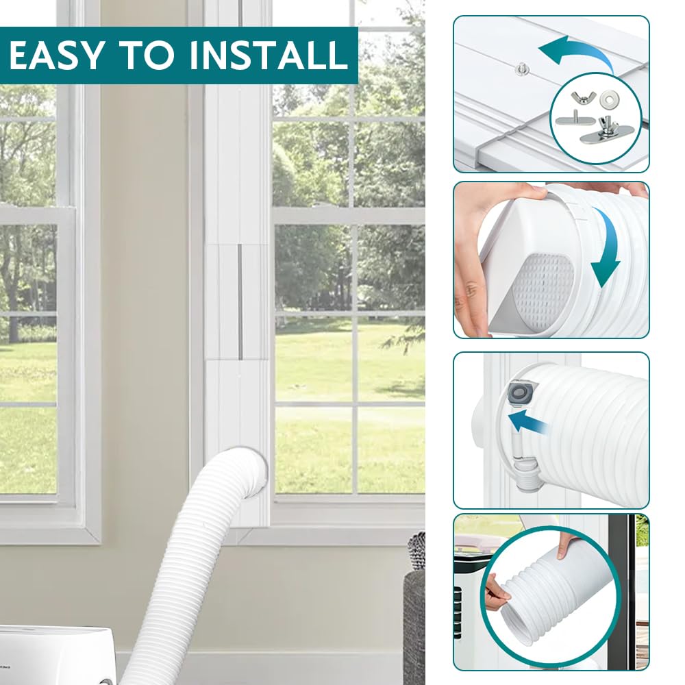 Kit Ventana Aire Acondicionado Portátil, 6 Pcs Placas de Sellado de Ventana Corredera de Aire Acondicionado, Ajustable 43-225cm, Adecuado para Tubos de 5,91" Diámetro, para Ventanas Correderas