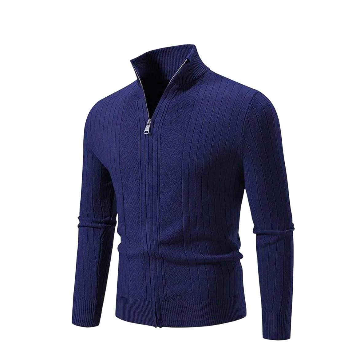 Cárdigan de punto para hombre ajustado con cuello alto para invierno 7