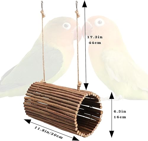 Miniatura 6 de Juguetes de columpio para loros, soporte colgante para pájaros, hamaca de loro de madera de sauce natural, accesorios para jaula de pájaros,