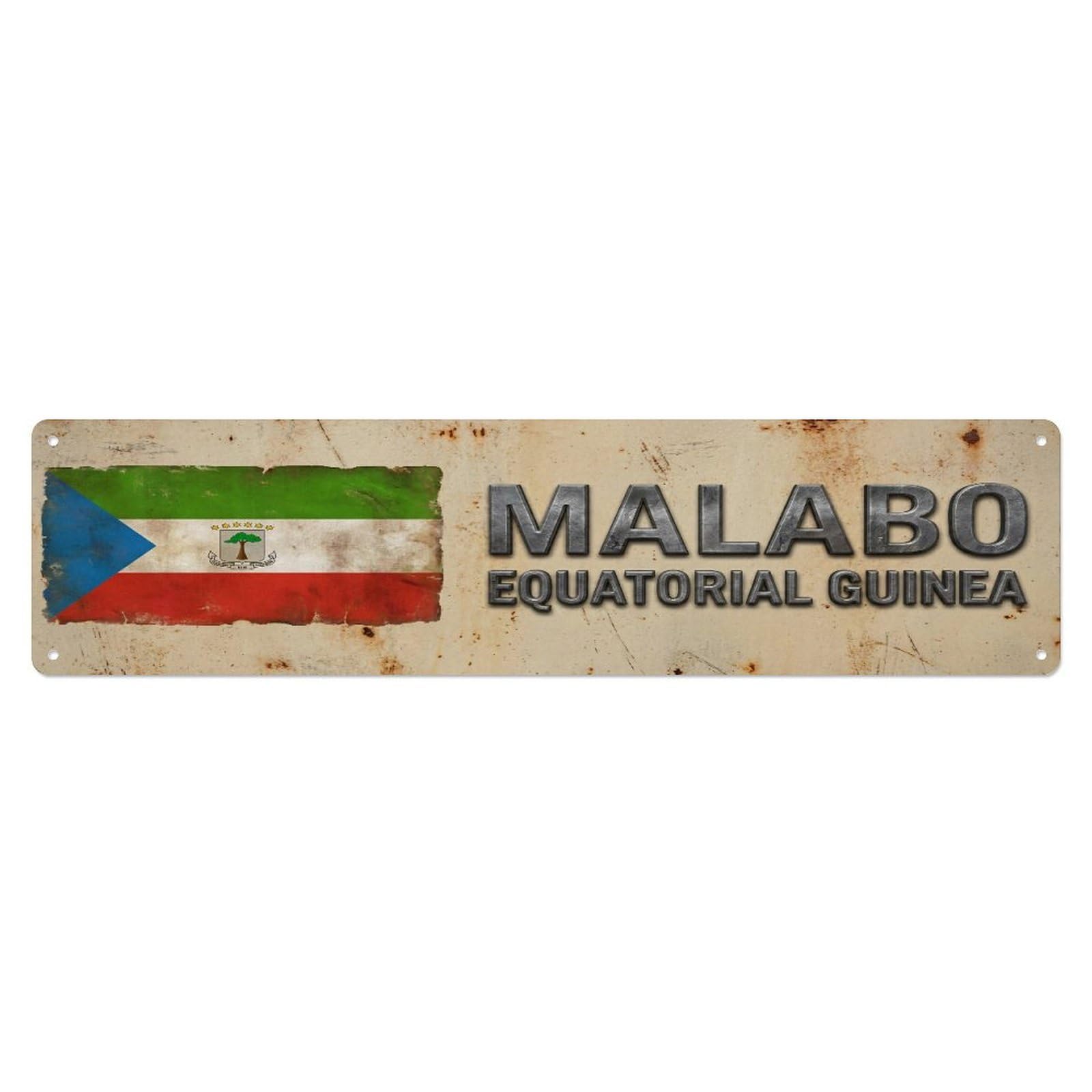 Okahys 4X16inch(10X40cm) Vintage Malabo Equatorial Guinea Flag Decor Rustic Travel Metal Tin Sign