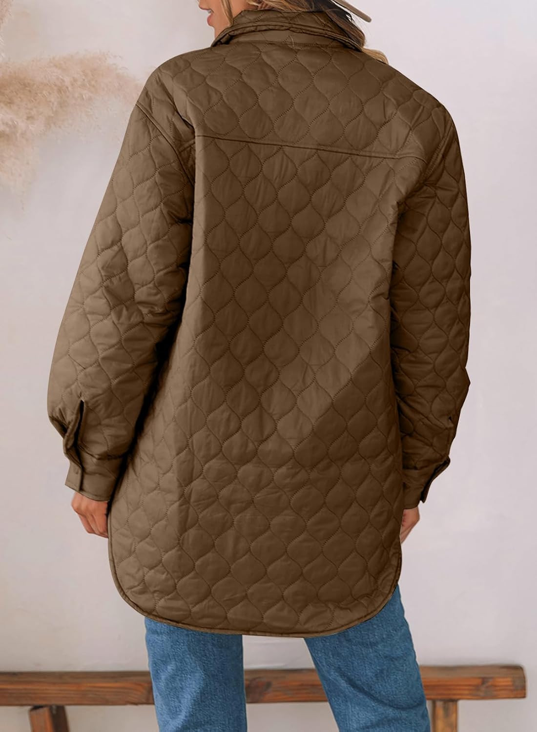 EVALESS Quilted Jackets for Women Lightweight Long Sleeve Button Down Puffer Jacket Warm Winter Coat Outerwear with Pockets - Image 6