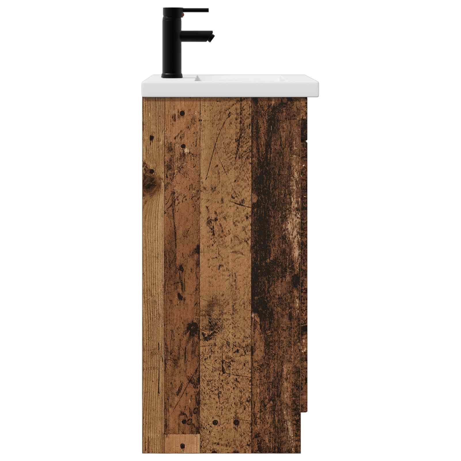 Mobile Bagno Con Lavabo Legno Antico 42 x 40 x 84,5 cm | Legno ingegnerizzato, Manopole nere in metallo, 1 ripiano, Ampio spazio interno
