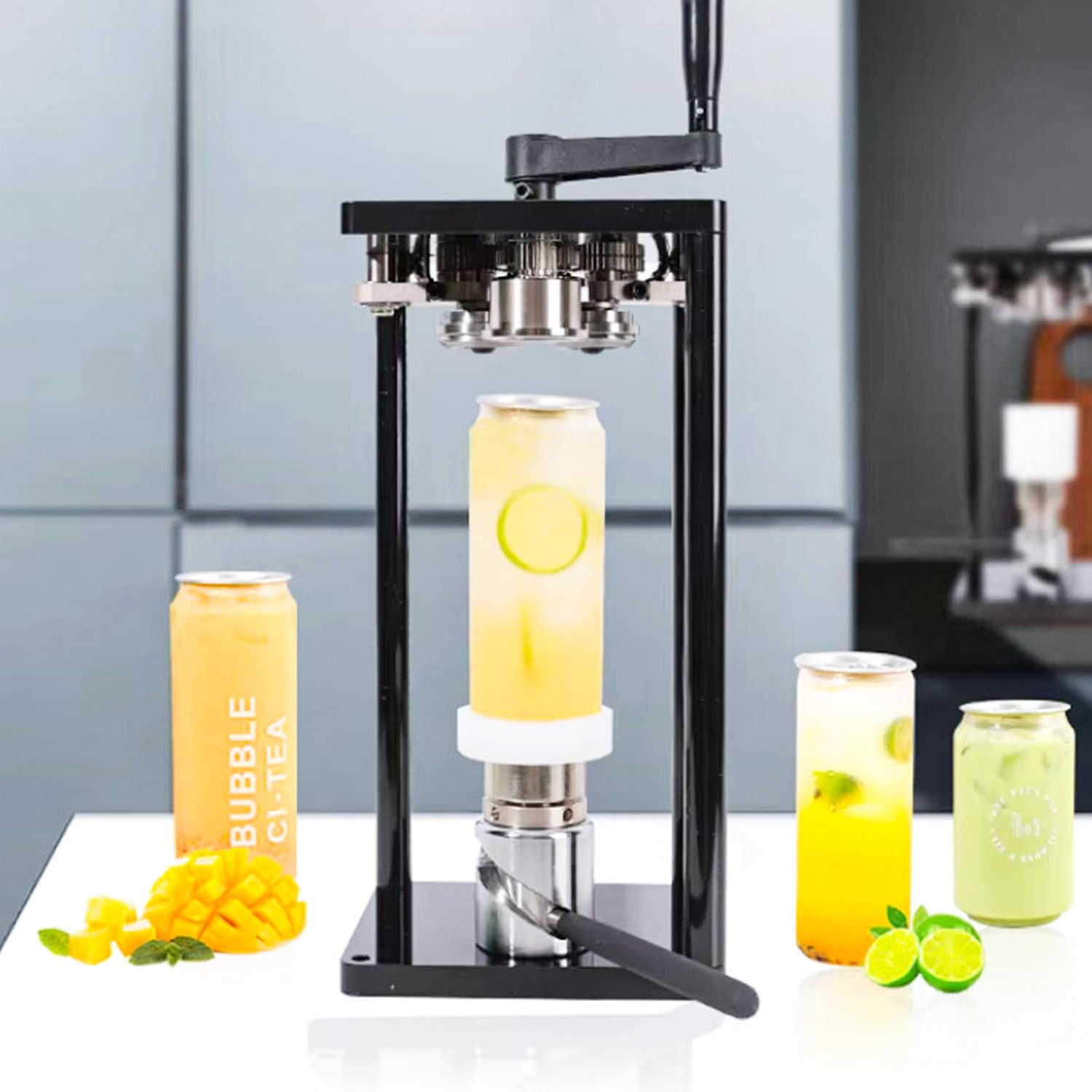 Tapadora portátil y Ligera para Puestos de Venta Ambulante | Soportes ajustables en altura, eje giratorio estable y rodillo, para sellar latas de refrescos, PET y aluminio