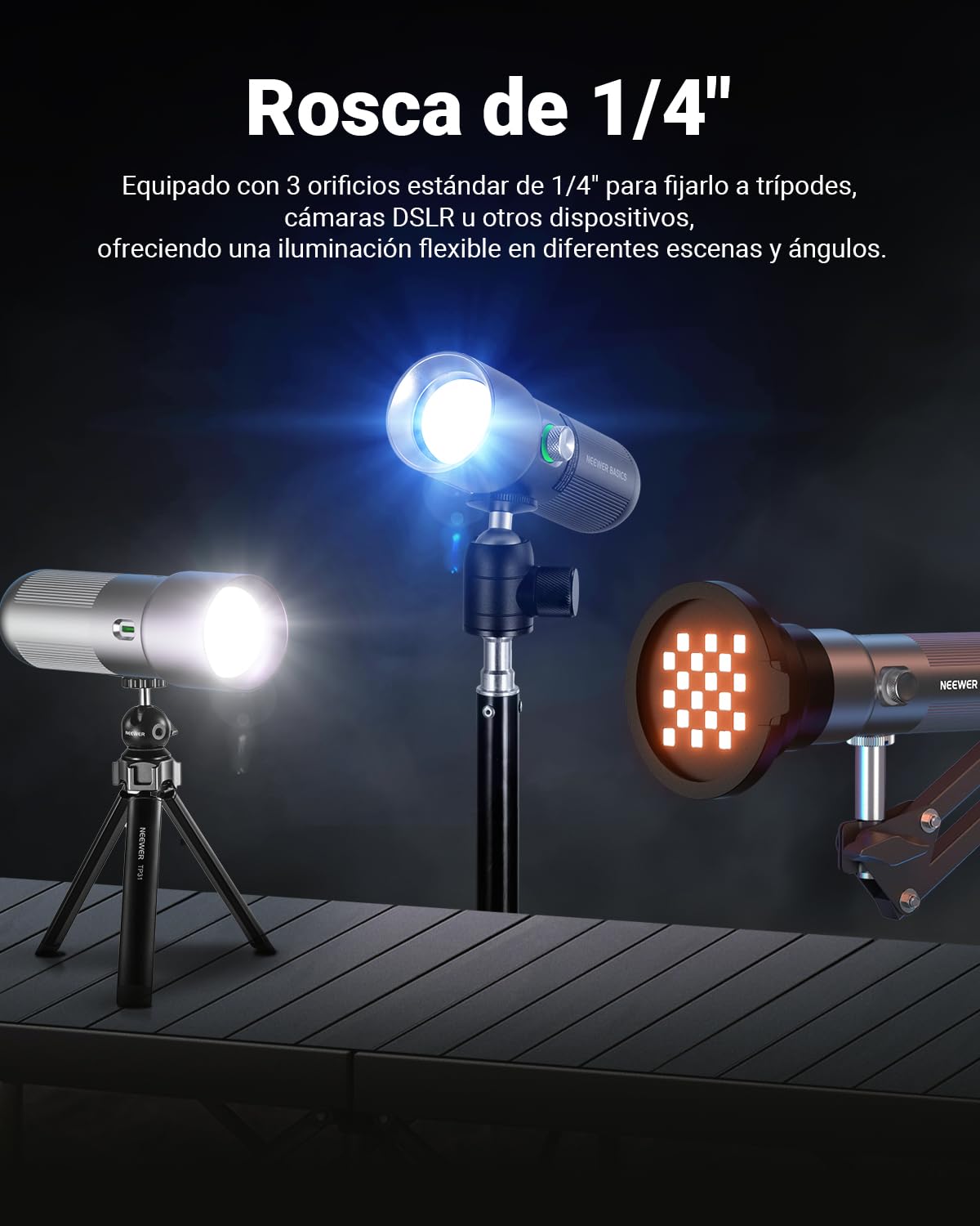 NEEWER Basics RGB Linterna Fotografía Flashlight,4 Color/20 Filtro Gobo/CRI95+/7500 mAh,10W 6300K Foco LED Portátil Vídeo Ambiental Aluminio Efecto Atardecer para Iluminación Estudio Grabación, FL10
