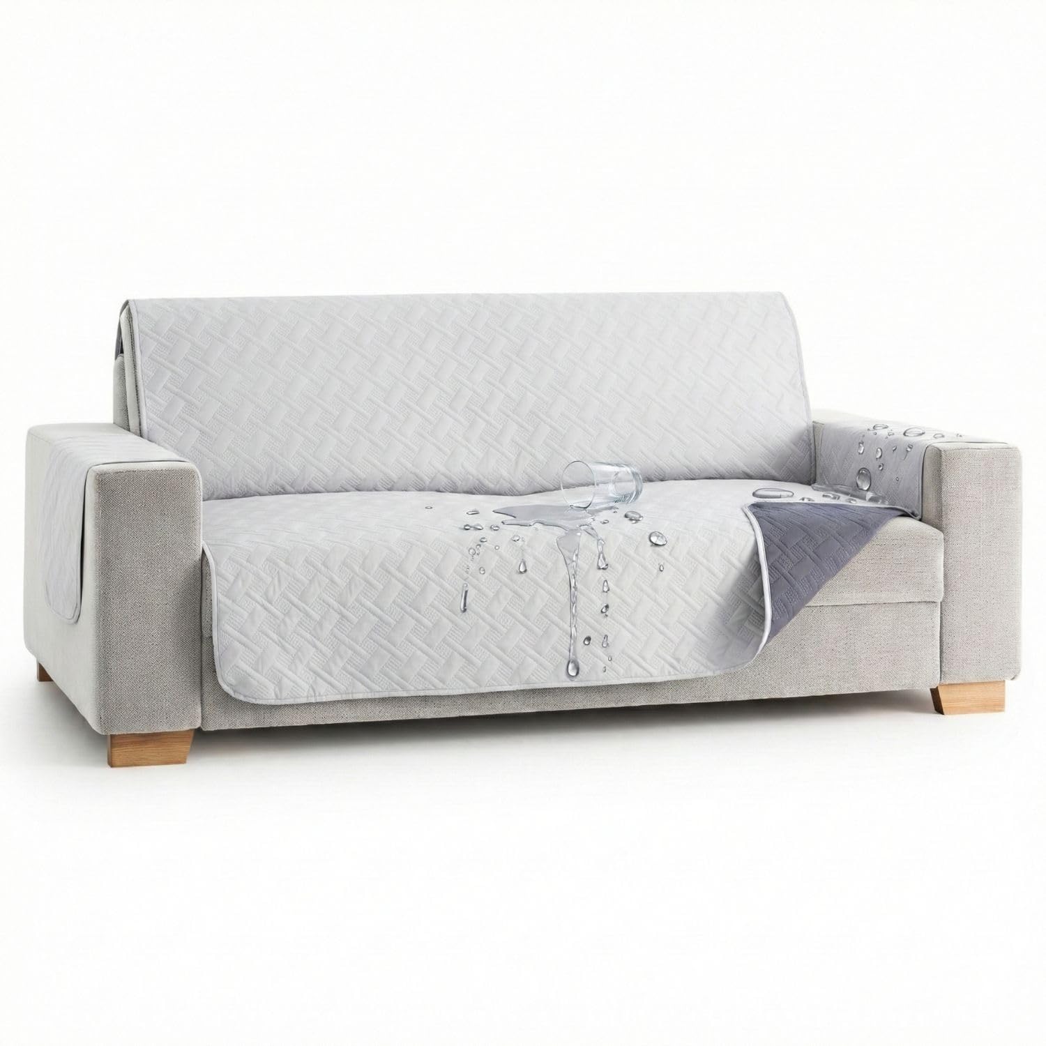 MAXIFUNDAS | Dry Protect Sofa Cover | Light Grey | 3 Seater | Liquid Repellent | Quilted and Reversible | Stain Resistant Protective Cover | Suitable for Pets OEKO-TEX STANDARD 100