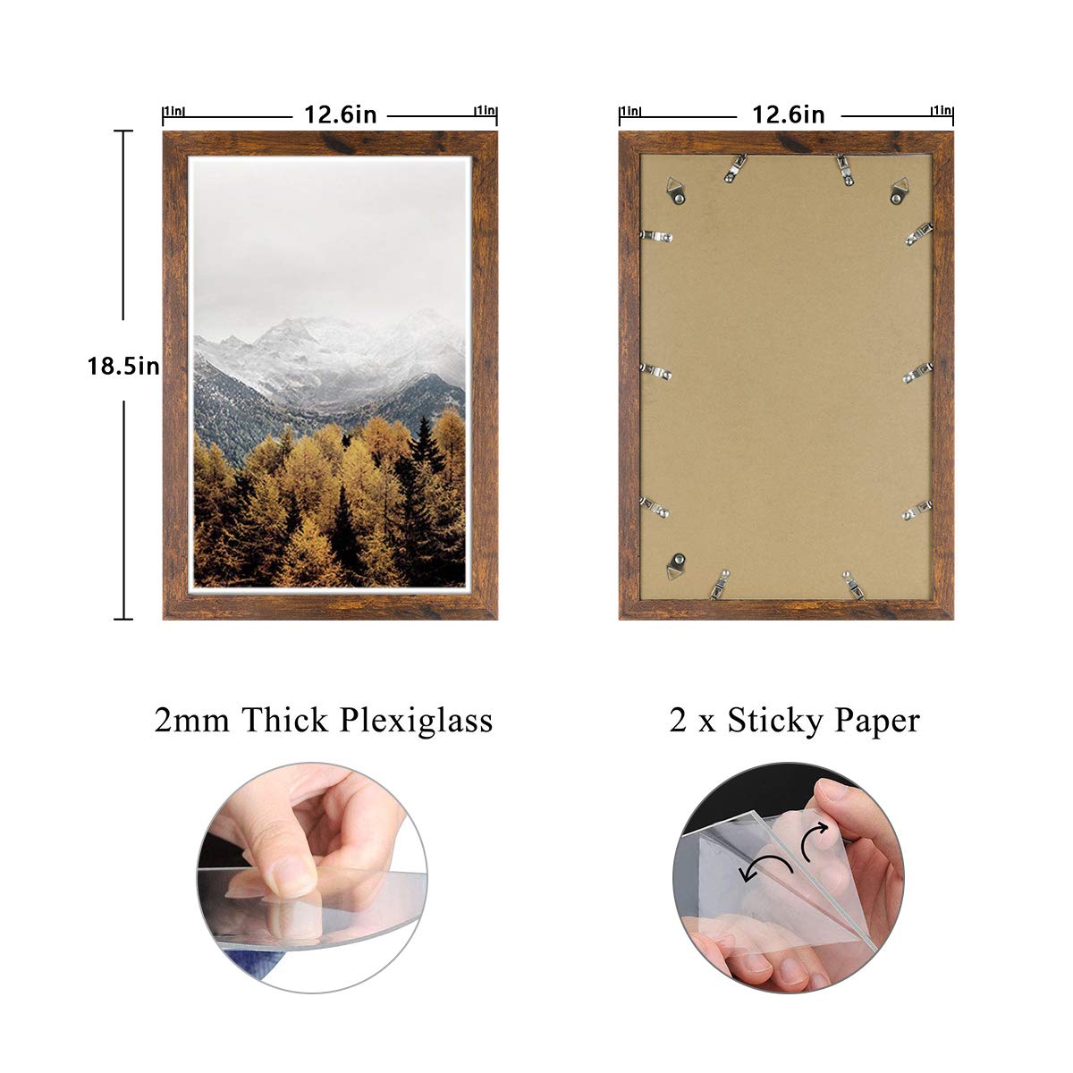 DBWIN 11x17 Picture Frame Rustic Brown Wood Pattern Poster Frame Plexiglass Front 2 Pack for Art