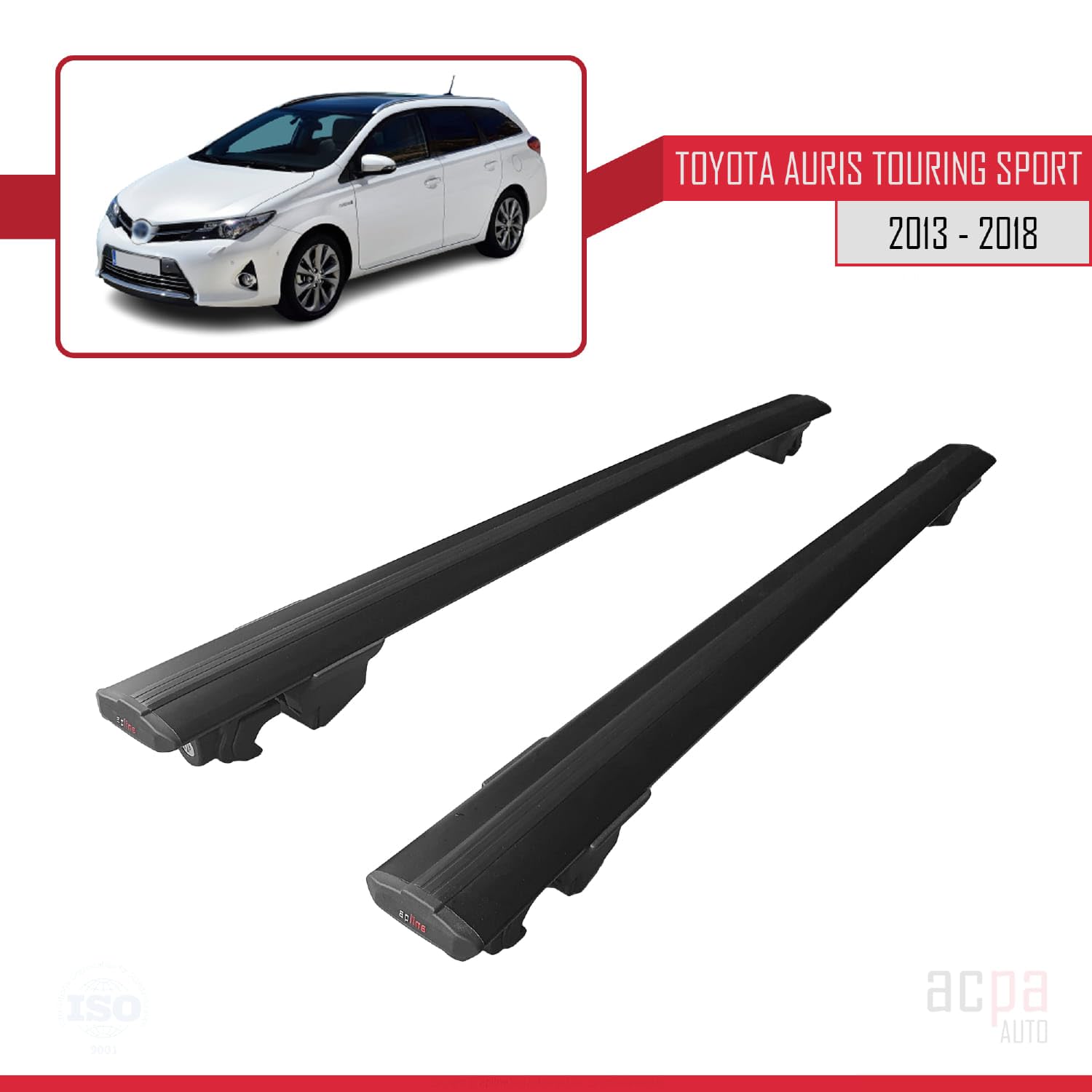 Compatible con Toyota Auris Touring Sport 2013-2023 Baca Hook portaequipajes con llave de aluminio negro