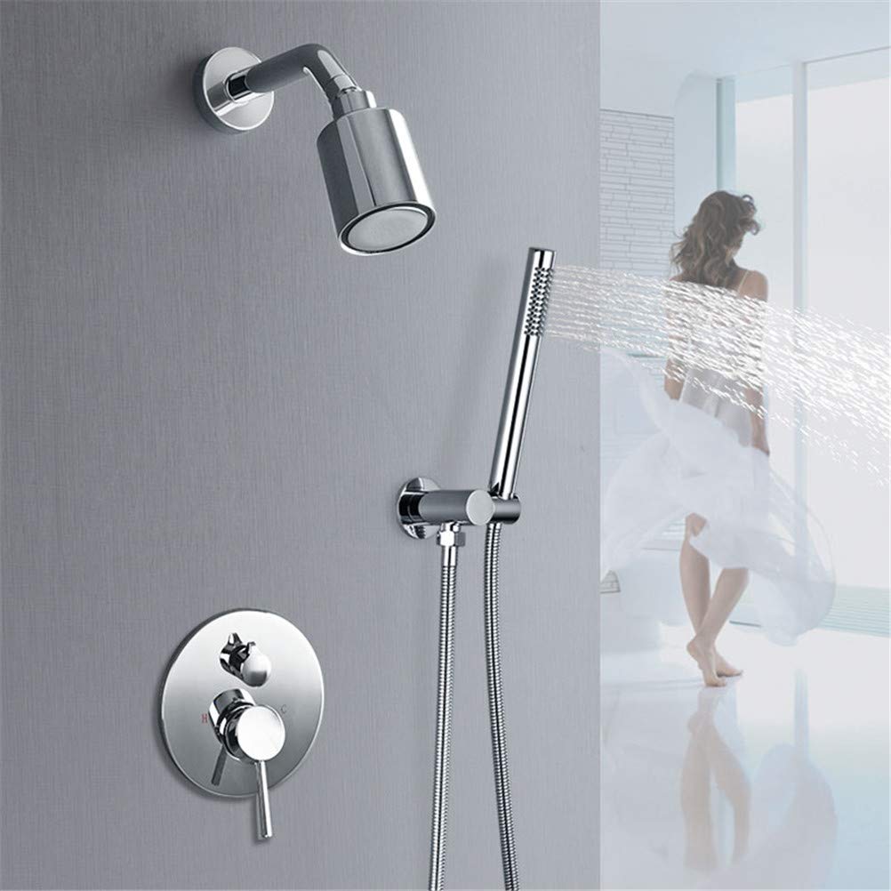 Sistema doccia a parete con soffione a pioggia, corpo in ottone e miscelatore antigoccia, set di installazione completo per bagno