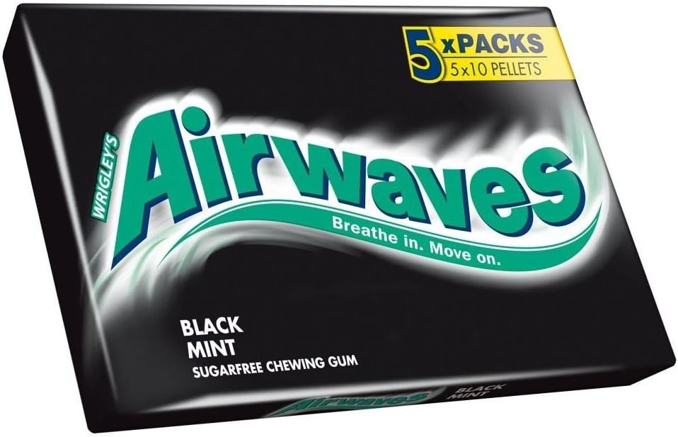 Wrigley'sAirwaves Sugarfree Gum - Black Mint (10 per pack x 5) - Pack of 6