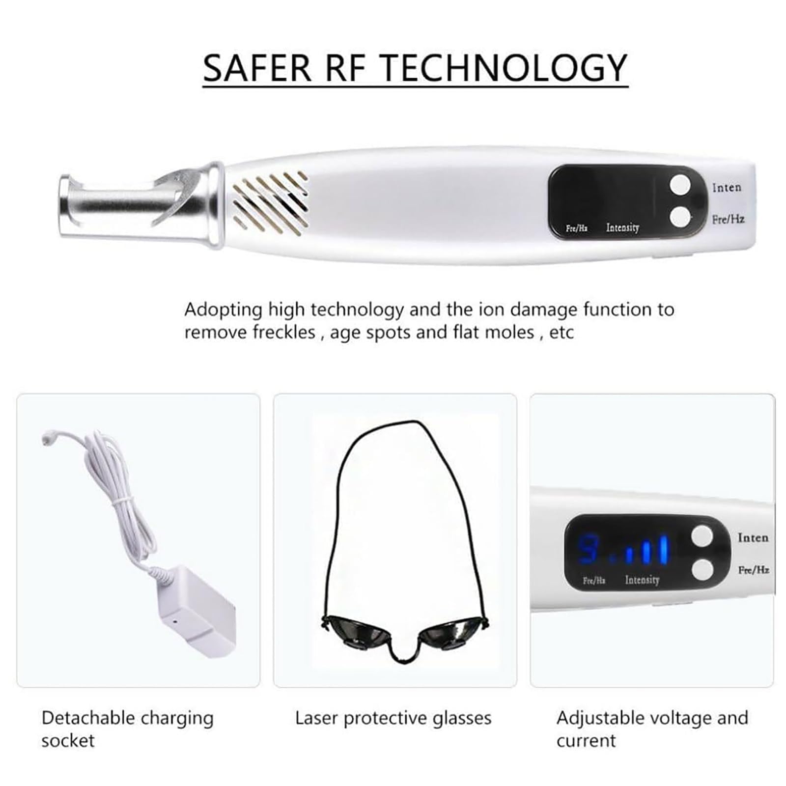 Penna Laser Picoseconda Dispositivo Bellezza Cura della Pelle con Luce Blu/Rossa, 9 Marce e 4 Livelli per Etichette Cutanee, Tatuaggi, Lentiggini, Pigmentazione, Cicatrici con Occhiali,Blu
