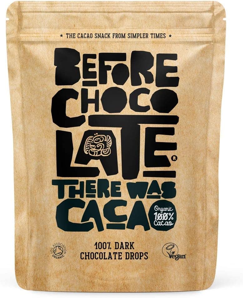 Before Chocolate - Vegan 100% Dark Chocolate Plain (Cacao) Drops 190g - Dairy, Gluten, Nut & SOYA Free. Great for Snacking, Baking, Desserts & Breakfasts…EU Organic